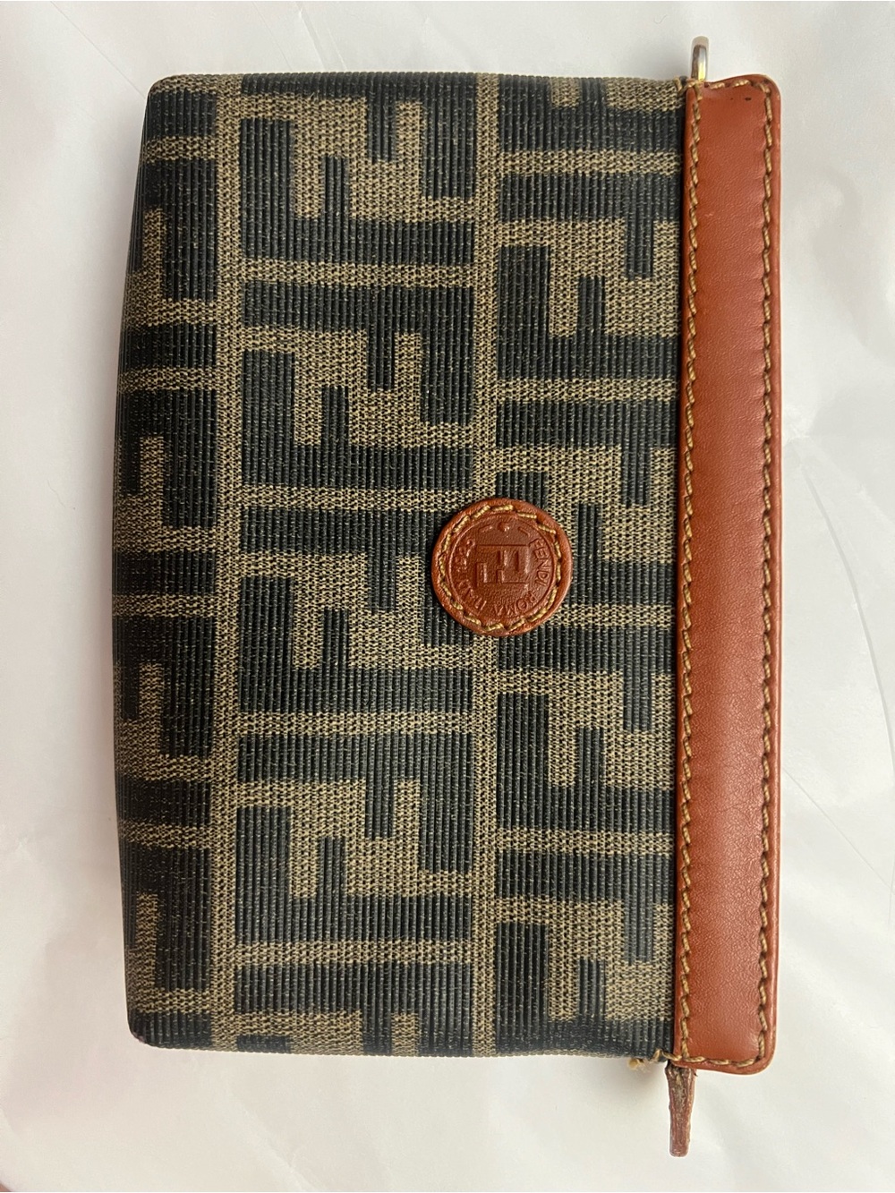 Fendi Zippered Small Pouch or Wallet with Zucca Pattern and Leather Trim, EUC - Picture 1 of 16